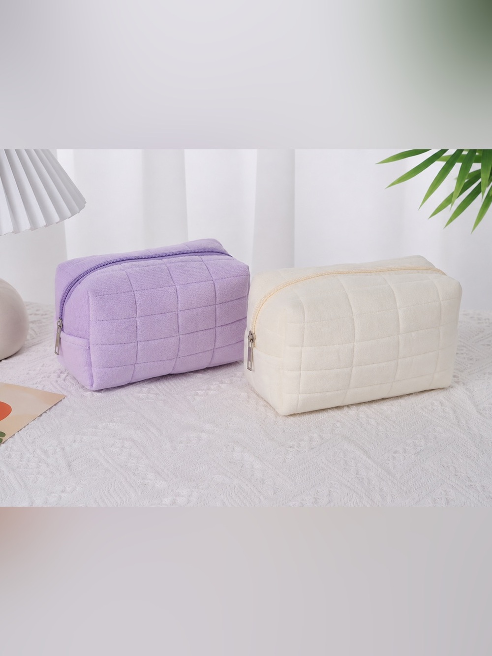 Plush Quilted Cosmetic Pouch - Lavender and Cream
2 for $10